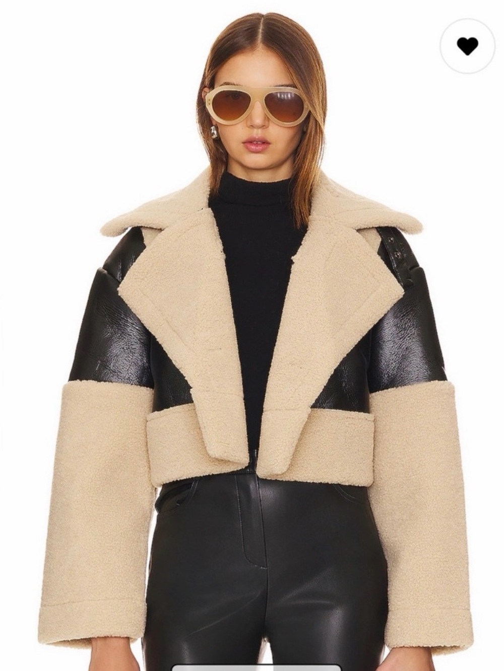 Steve Madden Alania Coat Beige and Black Sherpa Moto Jacket